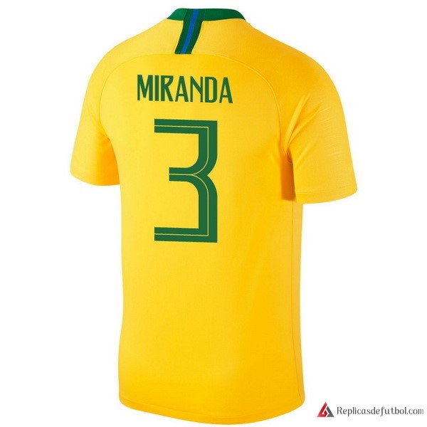 Camiseta Seleccion Brasil Primera equipación Miranda 2018 Amarillo